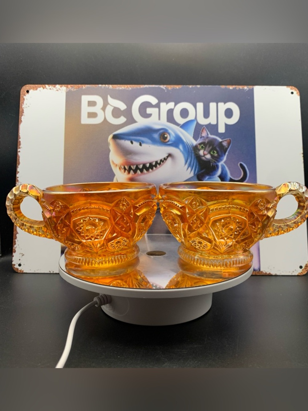 Vintage Marigold Carnival Glass Iridescent Punch Tea Cups Lot of 2 Detailed